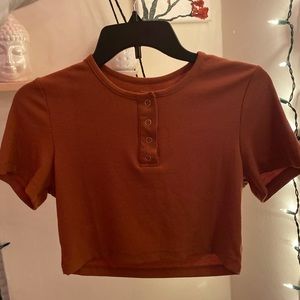 Brown Cropped Top with Buttons